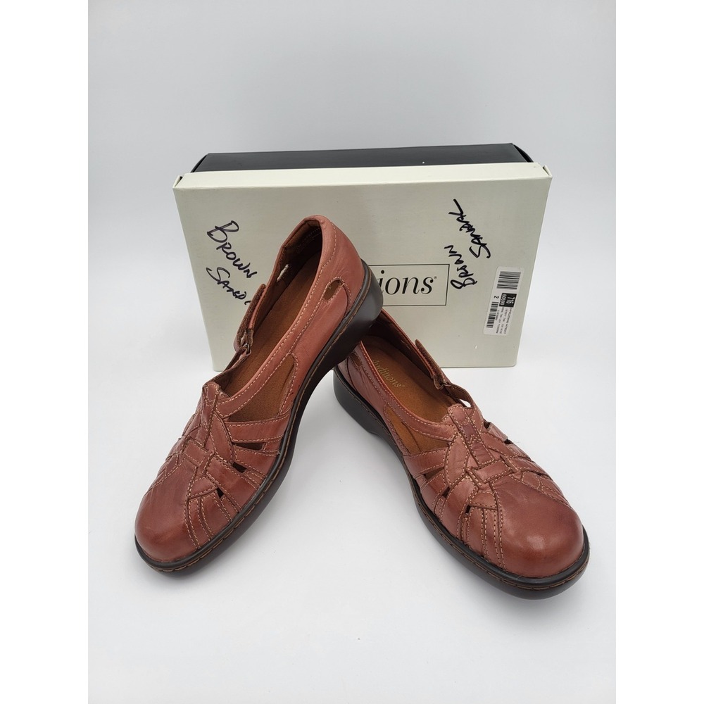 Auditions Brown Leather Fisherman Comfort Shoes Slip On 187977 Women's‎ 11 N